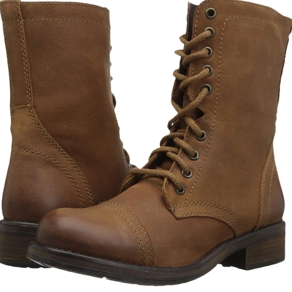 STEVE MADDEN TROOPA 2 Brown Leather Zip Combat Boots Womens Size 8.5 Distressed - Picture 2 of 12